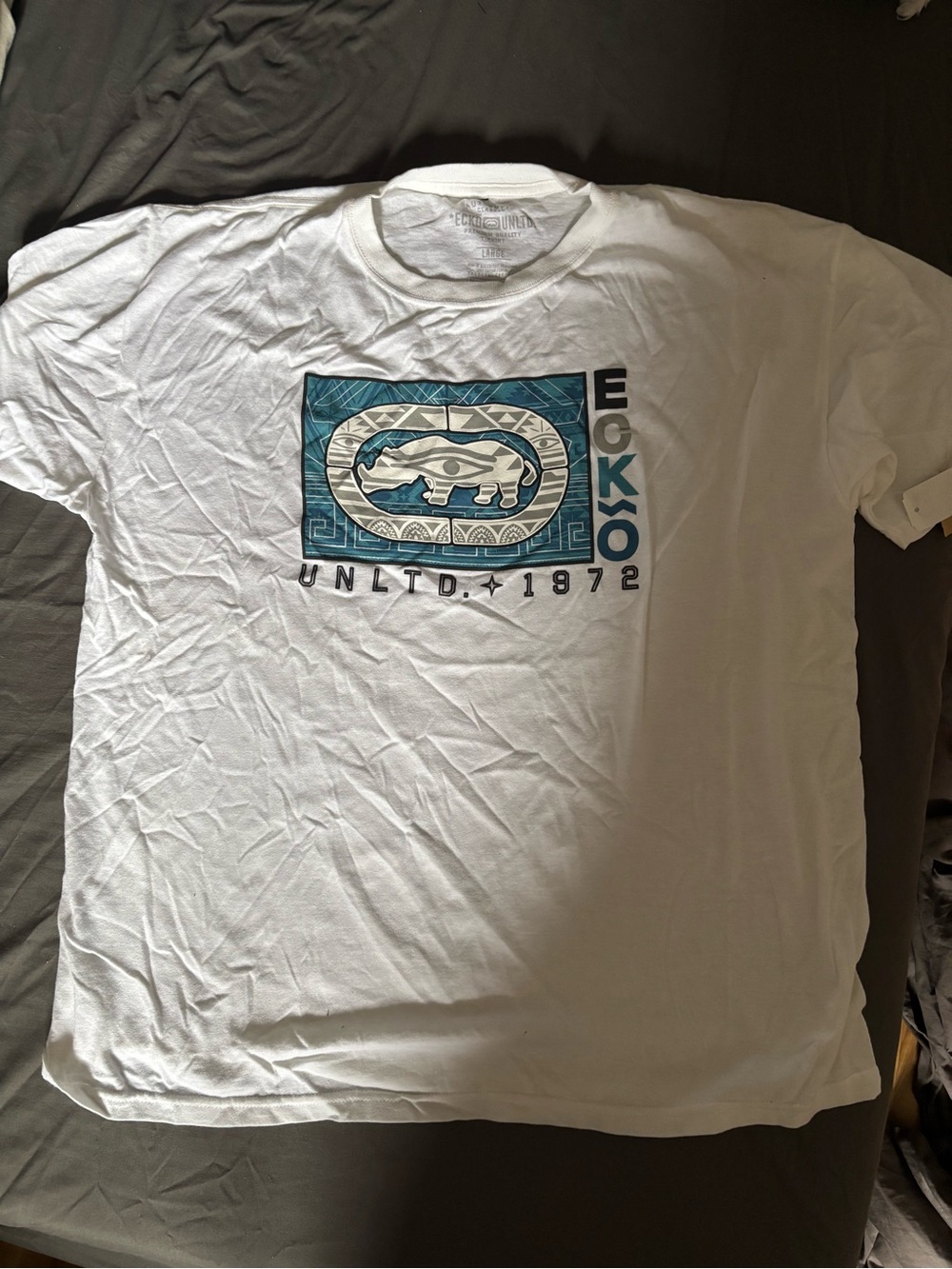 Ecko Unlimited White Short Sleeve Logo Tee with Teal Graphic